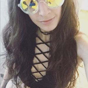 Handmade lace up crochet crop top - black XS